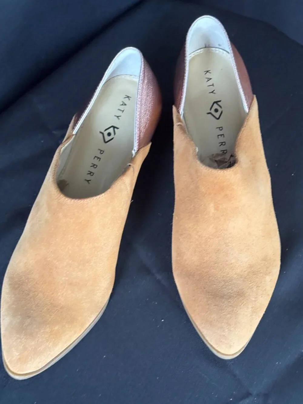 Katy Perry The Hope Suede Metallic Leather Booties Mule Tan Bronze Size 9M/39